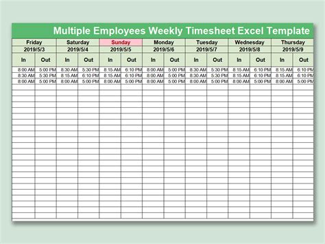 Excel Of Multiple Employees Weekly Timesheetxlsx Wps Free Templates