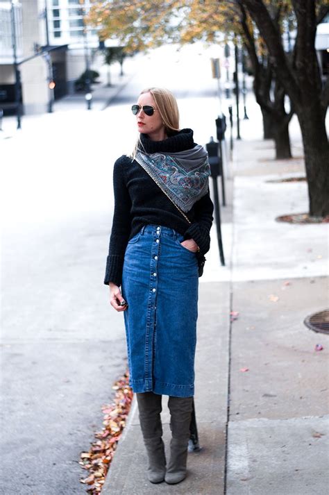 Denim Skirt And Over The Knee Boots — Forage Fashion