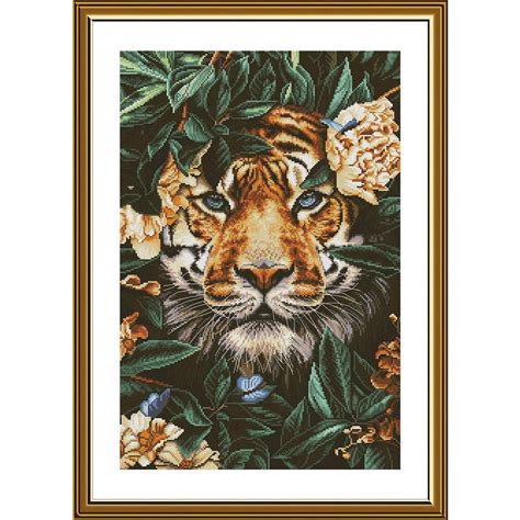 Cross Stitch Kit Jungle Tiger Embroidery Pattern Counted Cross Etsy