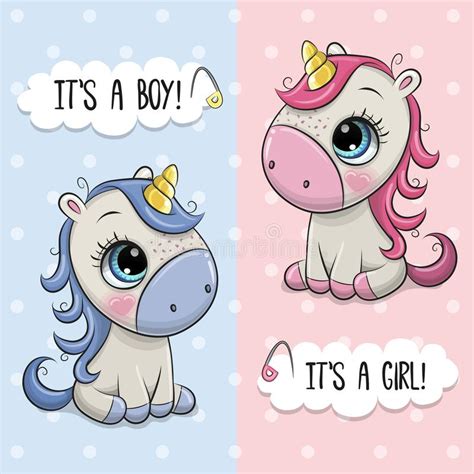 Baby Shower Greeting Card With Unicorns Boy And Girl Stock Vector