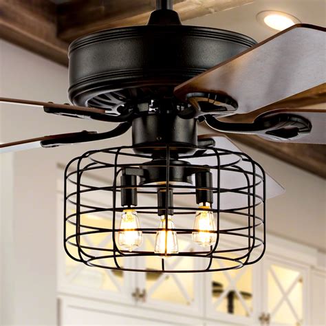 Asher 52 3 Light Industrial Metalwood Led Ceiling Fan With Remote