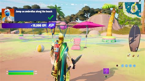 Fortnite Jump On Umbrellas Along The Beach No Sweat Summer