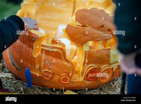 Chadds Ford Pa October 18 View Person Carving Pumpkin At The Great
