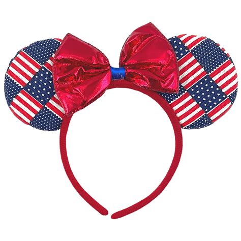 Needzo Fourth Of July American Flag Mouse Ears With Red Bow Headband