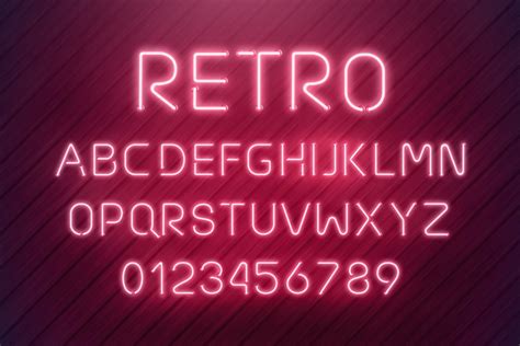 Retro Neon Font Vector Set Illustrator Graphics Creative Market