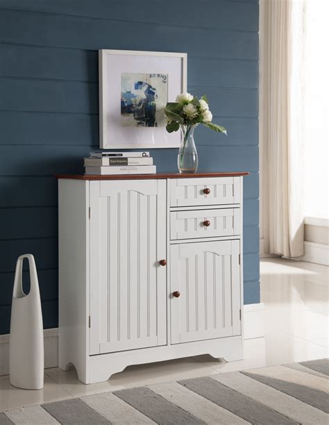Carson Kitchen Pantry Sideboard Buffet Cabinet White And Walnut Wood