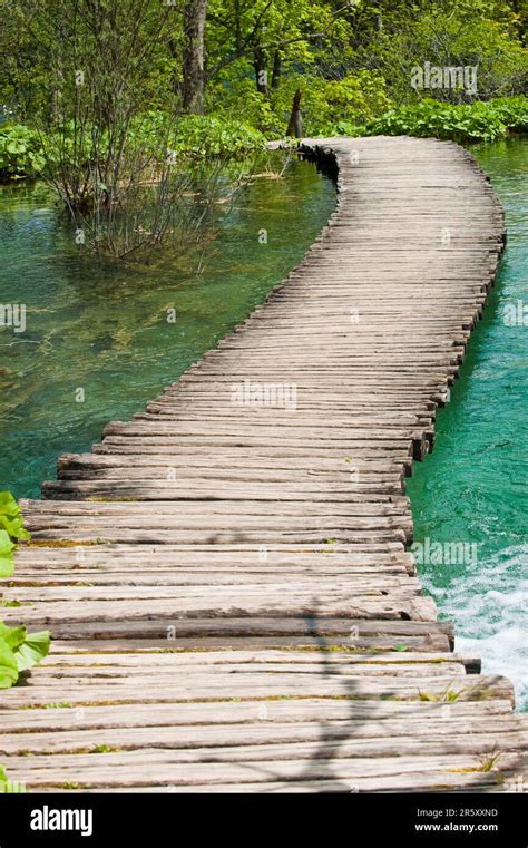 Wooden Footbridge Plitvice Lakes National Park Croatia Stock Photo