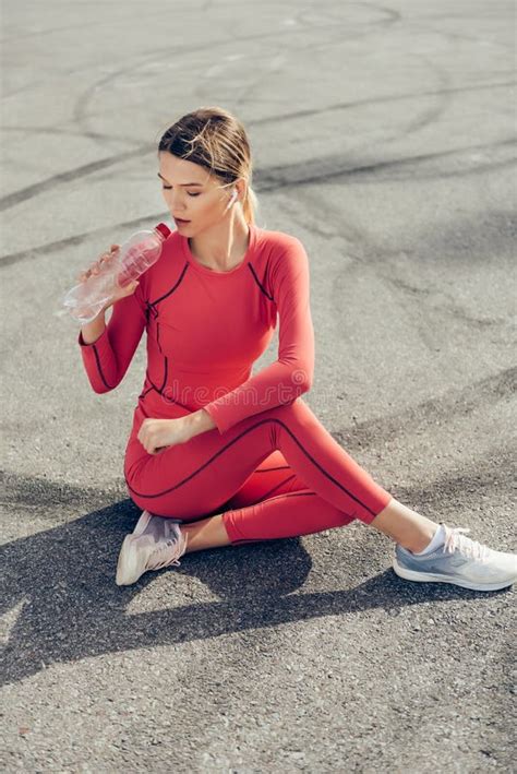 Fit Young Lady Drinking Water After Workout Stock Photo Image Of