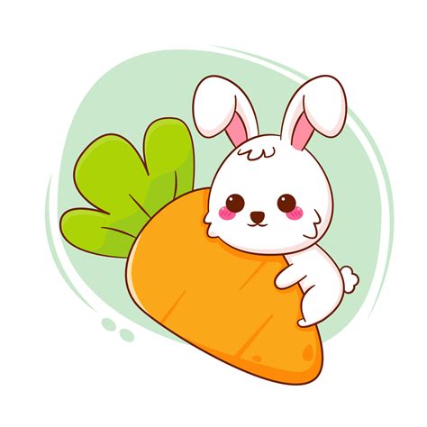 Cute Cartoon Character Of Bunny Hugging Big Carrot Hand Drawn Style