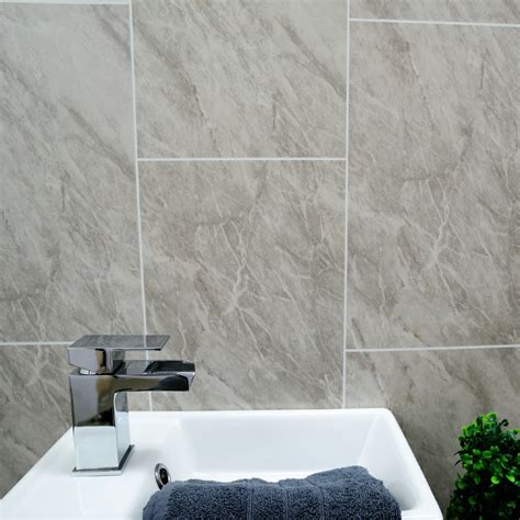 Grey Stone Marble Tile Bathroom Panels Shower Wet Wall Kitchen Cladding