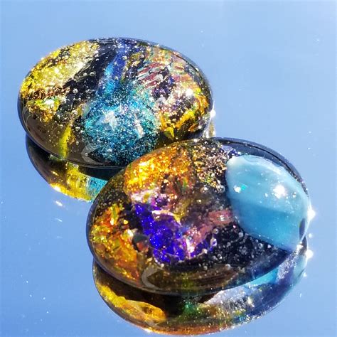 Set Of 2 Oval Sparkly Fused Glass Cabochons W Depth N Shimmer Not Caught In Photos Ready For