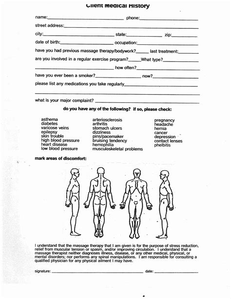 Sample Client Intake Form Massage Therapy Darrin Kenneys Templates