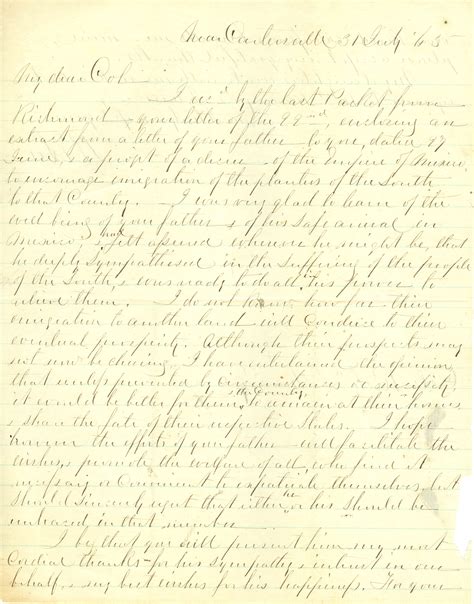 Letter From Robert E Lee To Colonel Richard S Maury July 31 1865