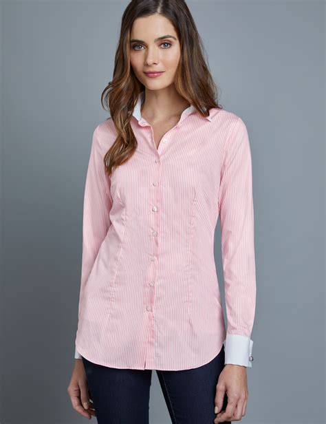 Womens Light Pink And White Bengal Stripe Fitted Executive Shirt
