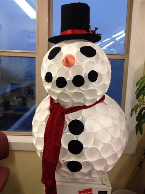 Snowman made out of styrofoam cups. | Christmas display, Crafts, Arts