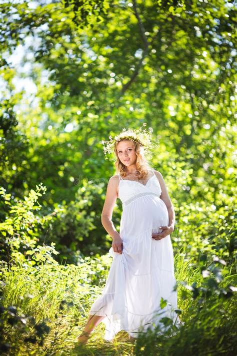 Pregnant Woman In Green Forest Stock Photo Image Of Beauty Park