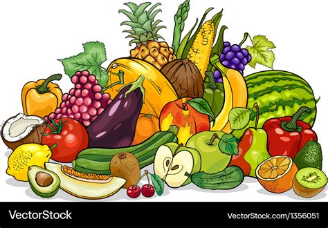 Fruits And Vegetables Group Cartoon Royalty Free Vector