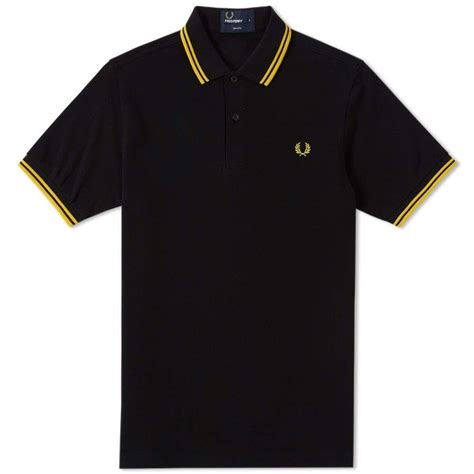 Fred Perry Slim Fit Twin Tipped Polo Black And Yellow