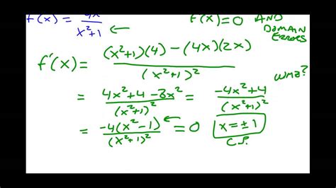 Calculus Critical Points And Derivatives Using Quotient Rule Youtube