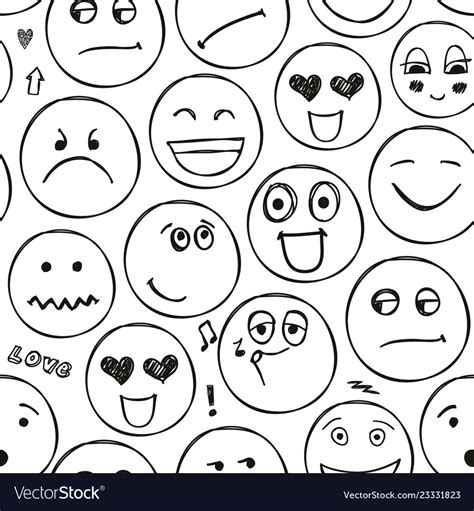 Faces Seamless Pattern Emotions Doodle Royalty Free Vector