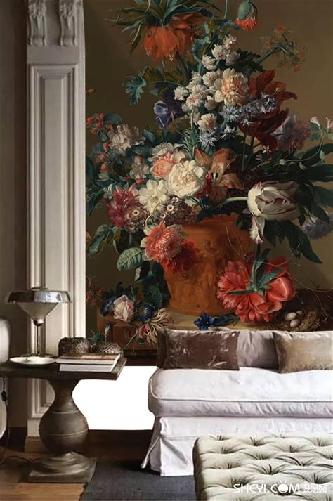 Dutch Dark Vintage Floral Art Removable Wallpaper Still Life Etsy