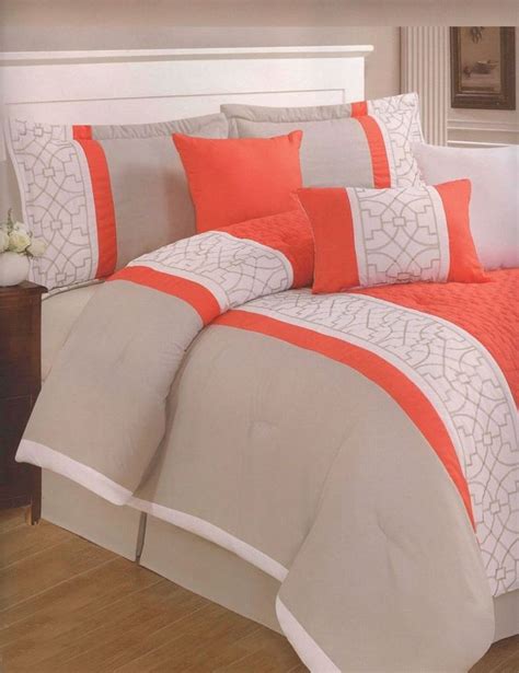 You won't be disappointed in industrial. 7 Pc Embroidery Modern Comforter Set Queen Bed-In-A-Bag Orange, White, Taupe in 2019 | Guest ...