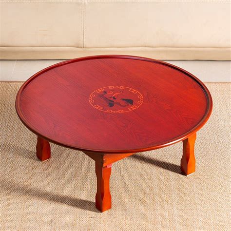 Asian Style Antique Round Table Folding Legs Living Room
