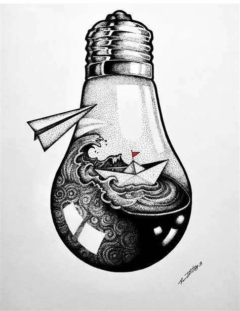 Don't worry, just keep reading. Dotwork, light bulb with boat Dotwork, light bulb with ...