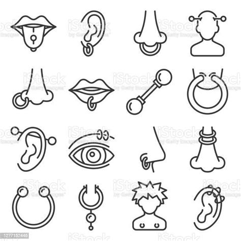 Body Piercing And Piercings Jewelry Icons Set Vector Stock Illustration
