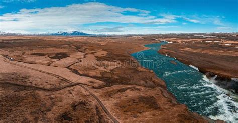 Panoramic Aerial View Of Popular Tourist Destination Gullfoss