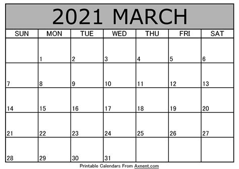Printable March 2021 Calendar Template Print Now