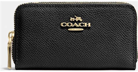 Coach Small Double Zip Coin Case In Crossgrain Leather In Light Gold