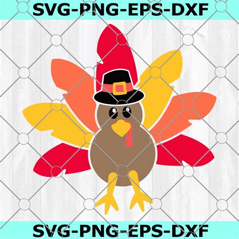 Turkey with Hat Svg, Thanksgiving Turkey Svg, Turkey Cut Files, Kawaii