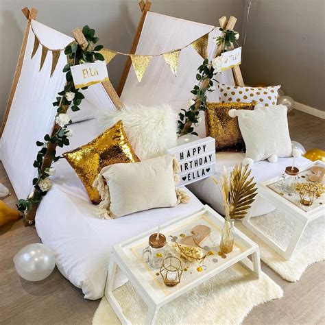 White Gold Sleepover Tents Girls Birthday Party Ideas Sleepover