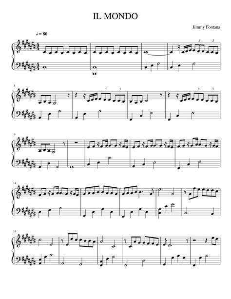 Il Mondo Sheet Music For Piano Solo Easy