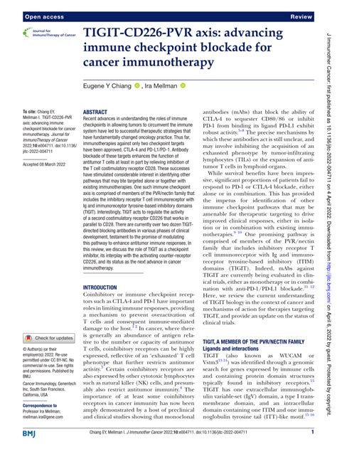 Pdf Tigit Cd Pvr Axis Advancing Immune Checkpoint Blockade For