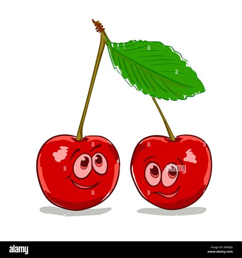 Cartoon Cherry Par Sonriente Ilustración Vectorial Sobre Fondo Blanco