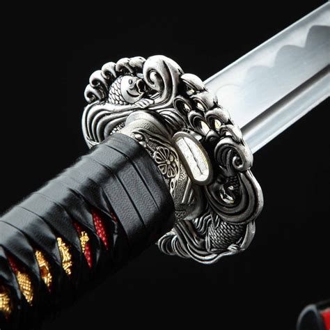 Handmade Waves And Fish Style Tsuba Katana Samurai Swords With Black