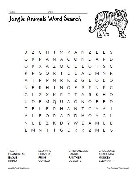 Jungle Animals Word Search Printable Jungle Theme Activities Jungle