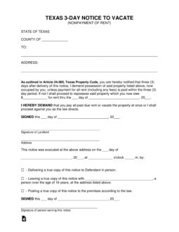 Austin landmark property services, inc. Texas 3 Day Notice to Quit Form | Non-Payment | eForms ...