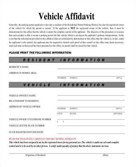 Affidavit Sale Of Motor Vehicle