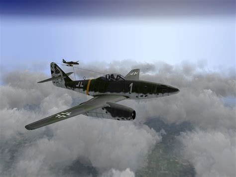 Asisbiz Il2 Hm Me 262a Ekdo White 1 With Wingman Over Storm Clouds V01