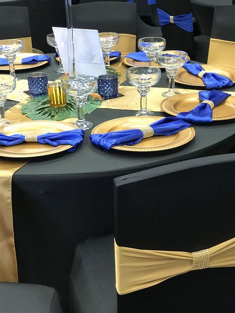 Royal Blue And Gold, Blue Gold, Blue Wedding Centerpieces, Black Table
