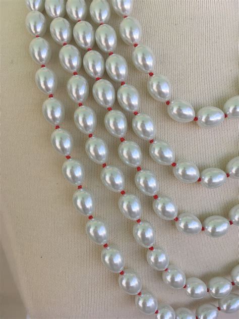5 Strand Shell Pearl Necklace Hand Knotted In Red Silk Etsy