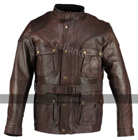 Vintage Brown Benjamin Button Long Motorbiker Leather Jacket Armoured