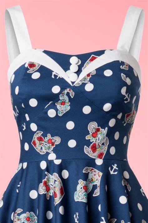 50s Oceana Sailor Swing Dress In Navy