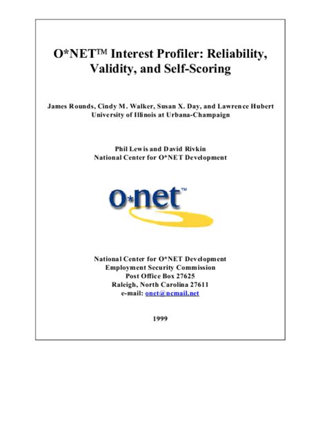 Clients identify and learn about broad interest areas most relevant to themselves. (PDF) O* NET Interest Profiler: Reliability, validity, and ...
