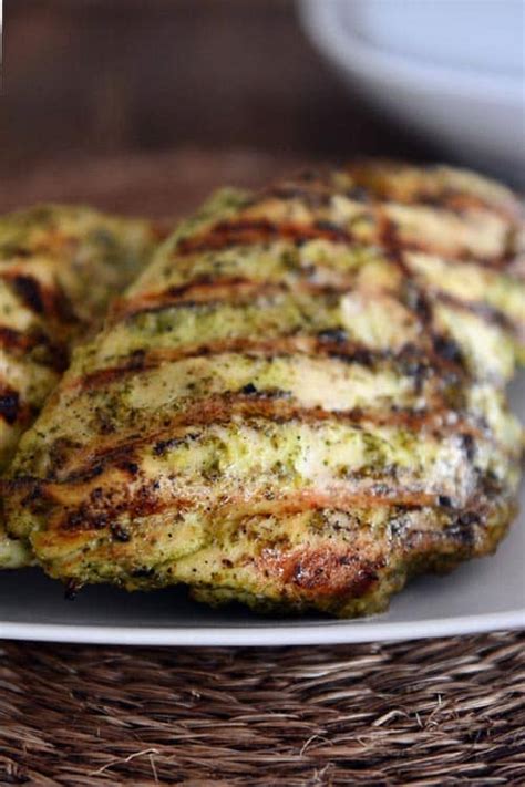 Juicy chicken breasts, stuffed with cream cheese and then wrapped in bacon. Pesto Grilled Chicken Recipe | Pesto Marinade | Mel's ...