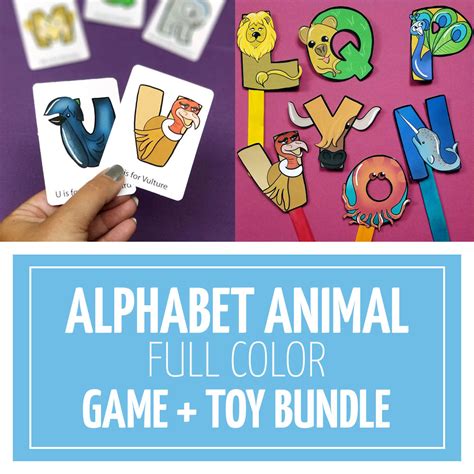 Printable Alphabet Animals Bundle Old Maid Game Full Color Puppets