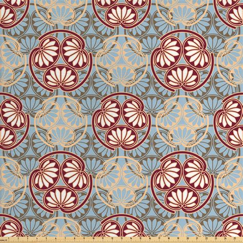 Japanese Fabric By The Yard Oriental Flower Pattern With Traditional